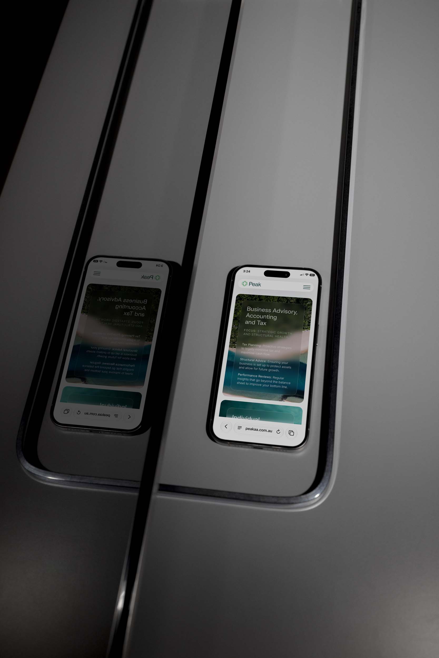 Peak Accounting & Advisory website shown on a mobile phone