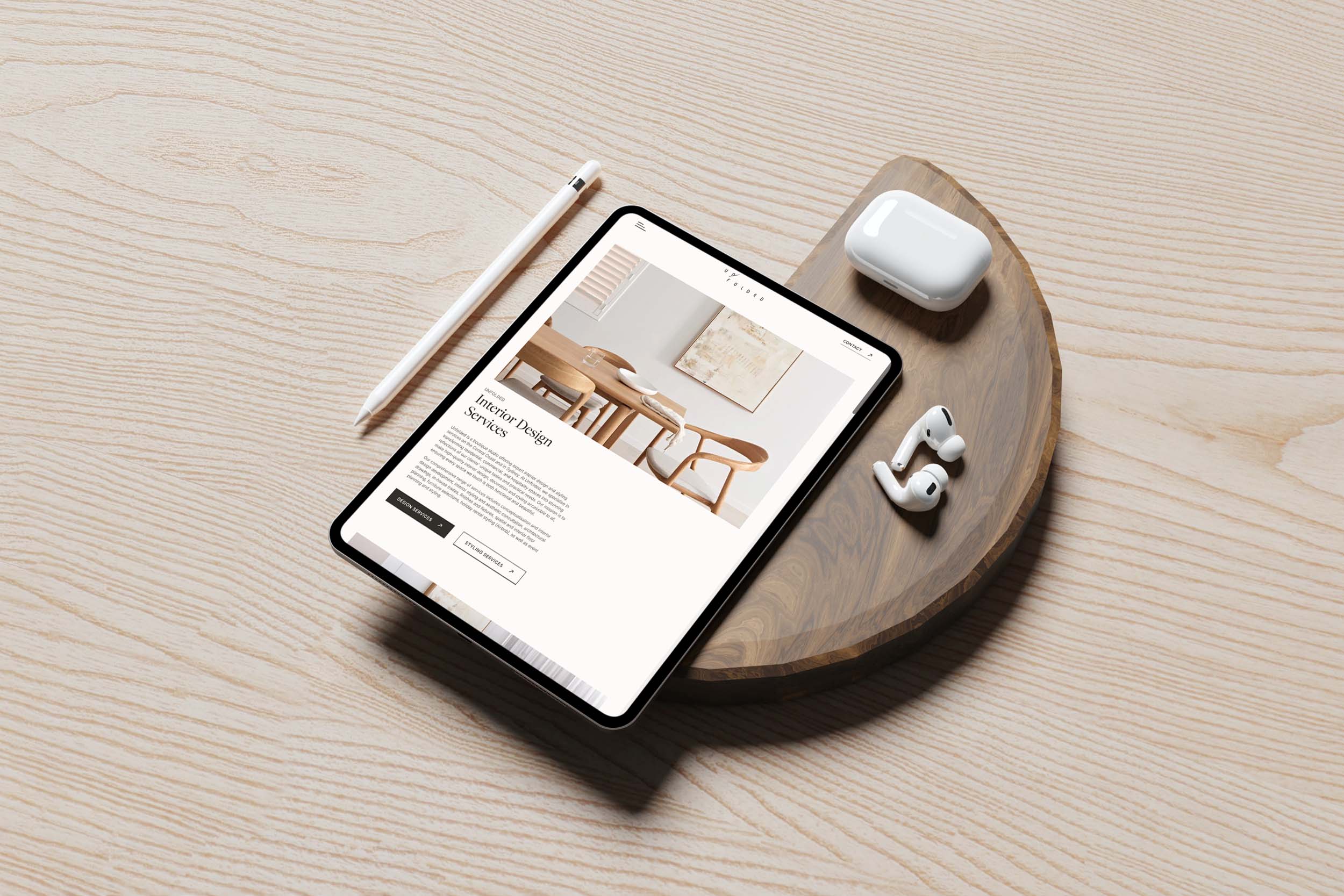 Unfolded website shown on a tablet