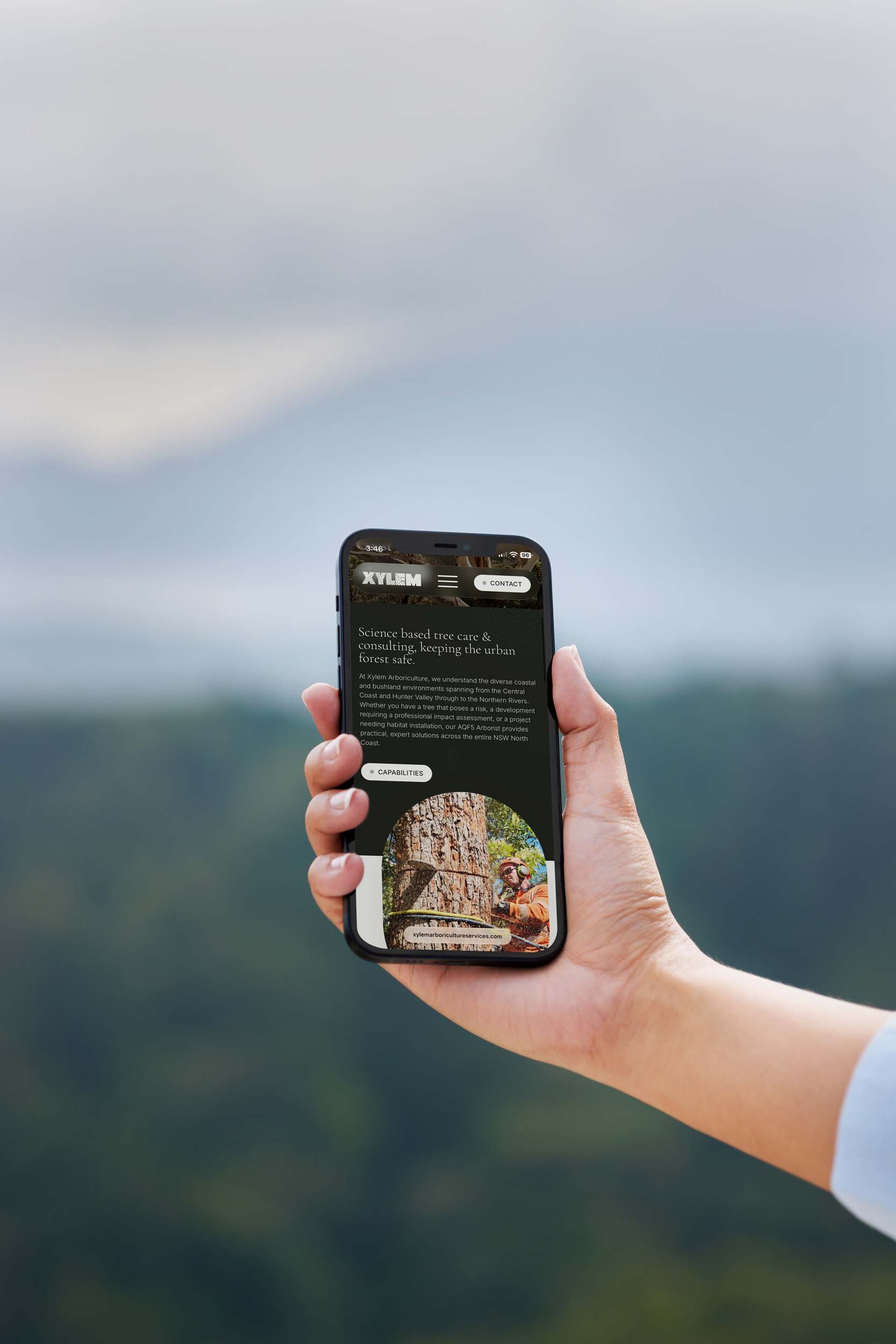 Xylem Arboriculture website shown on a mobile phone
