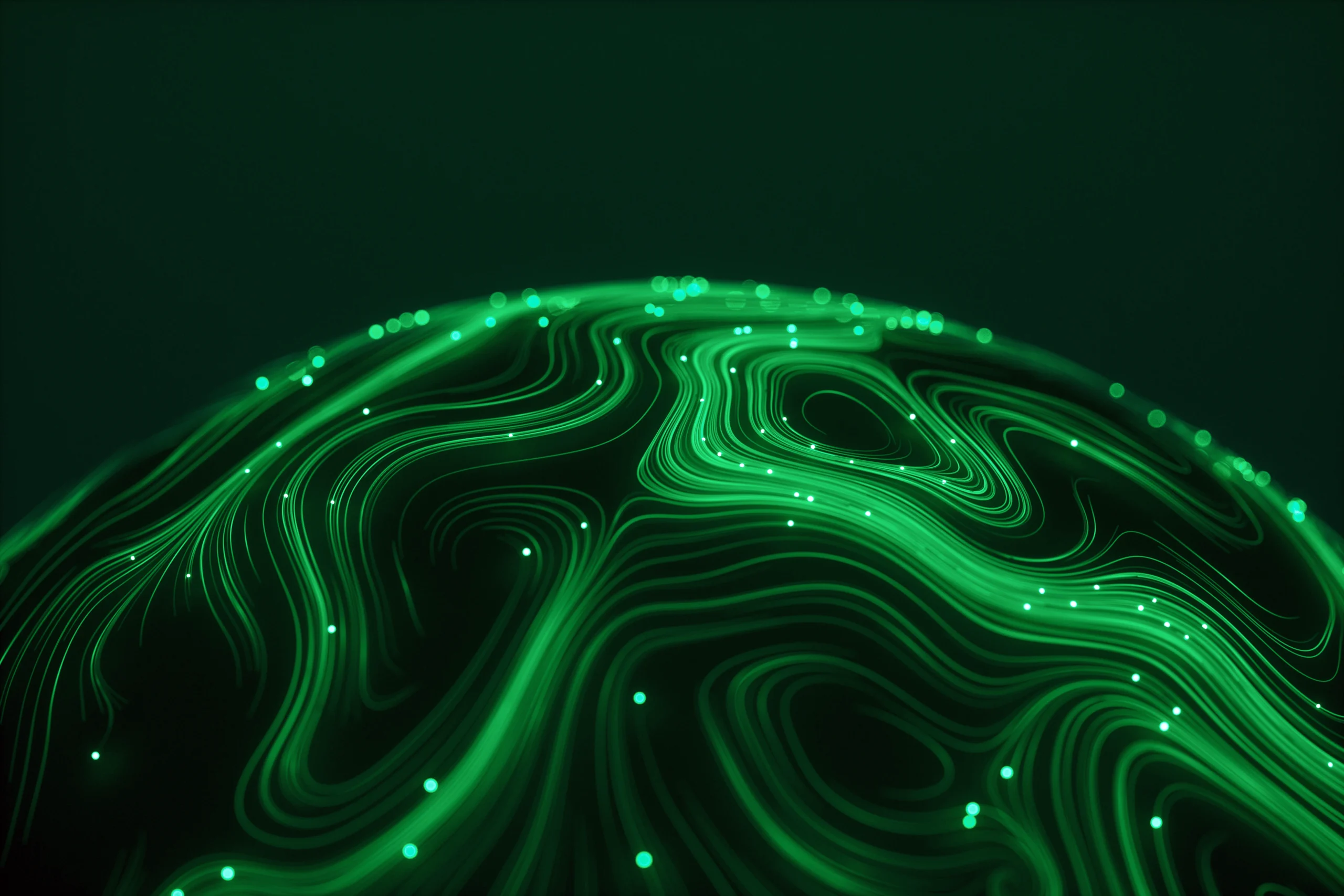 Abstract flowing green light and shapes
